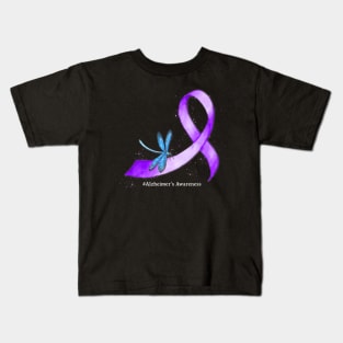 Hippie Dragonfly Purple Ribbon Alzheimers Awareness Kids T-Shirt